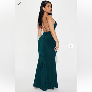 Fashion Nova Hunter Green Talia Backless Gown